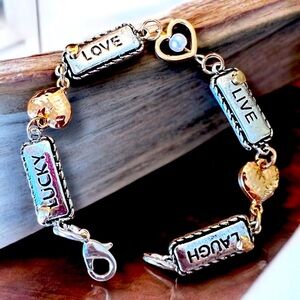 Gold and Silver Toned Live Love Lucky Laugh Message Bracelet